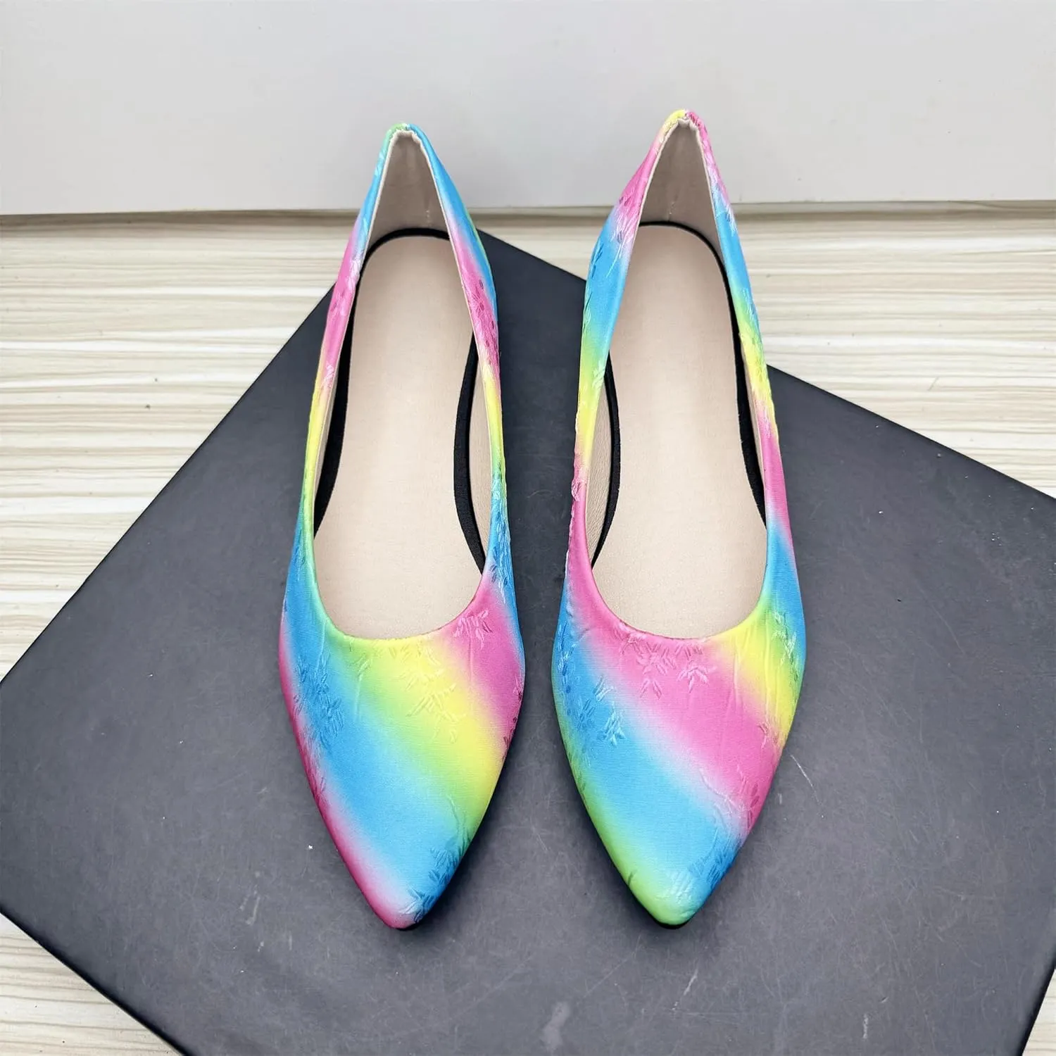 Dear Time Women's Pointed Toe Ballets Flower Embroidered Flat Shoes Dress Flats Slip on Walking Shoes