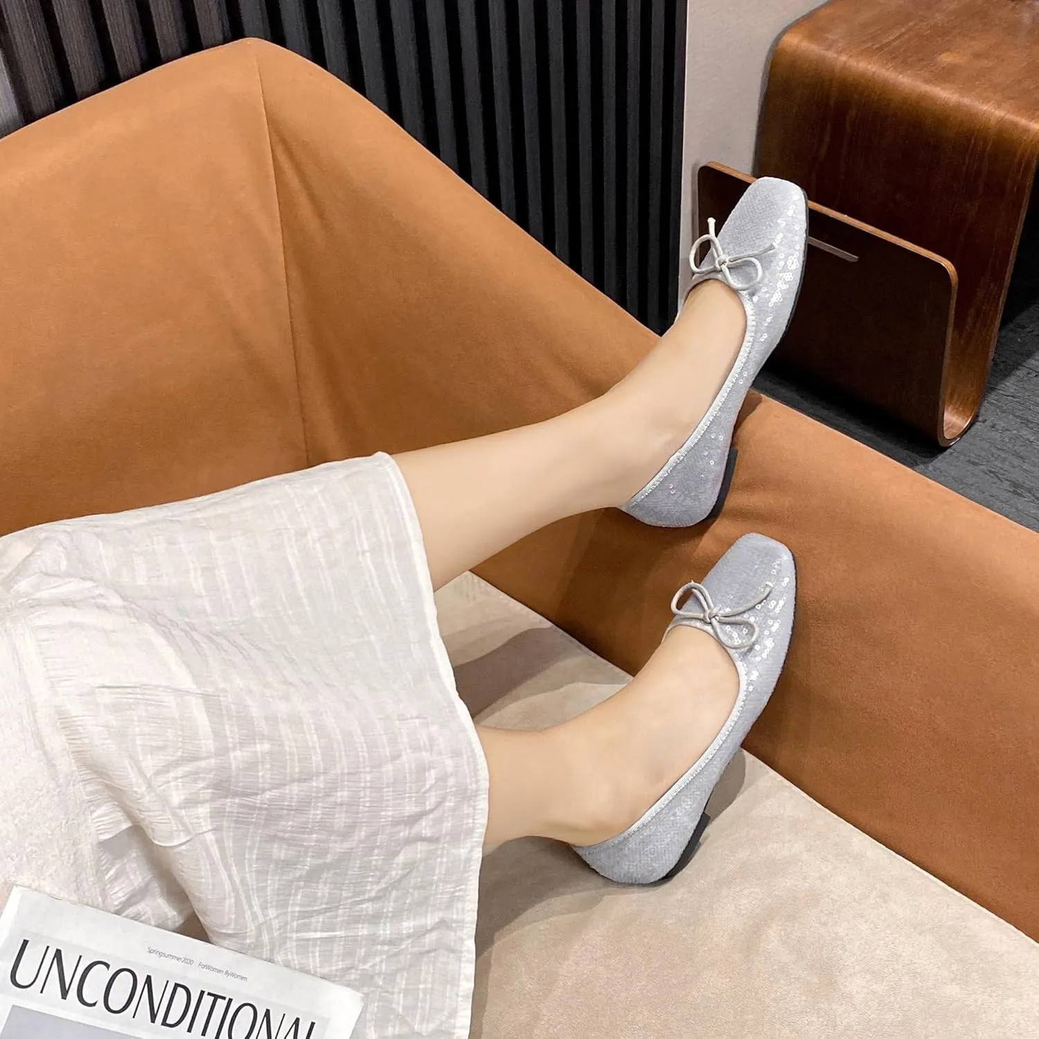 Dear Time Women's Sequin Flats Glitter Shoes Bow Dance Ballets Party Sparkly Flat Dress Shoes