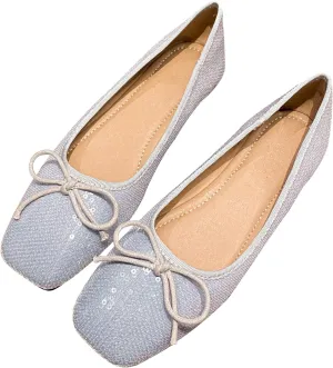 Dear Time Women's Sequin Flats Glitter Shoes Bow Dance Ballets Party Sparkly Flat Dress Shoes