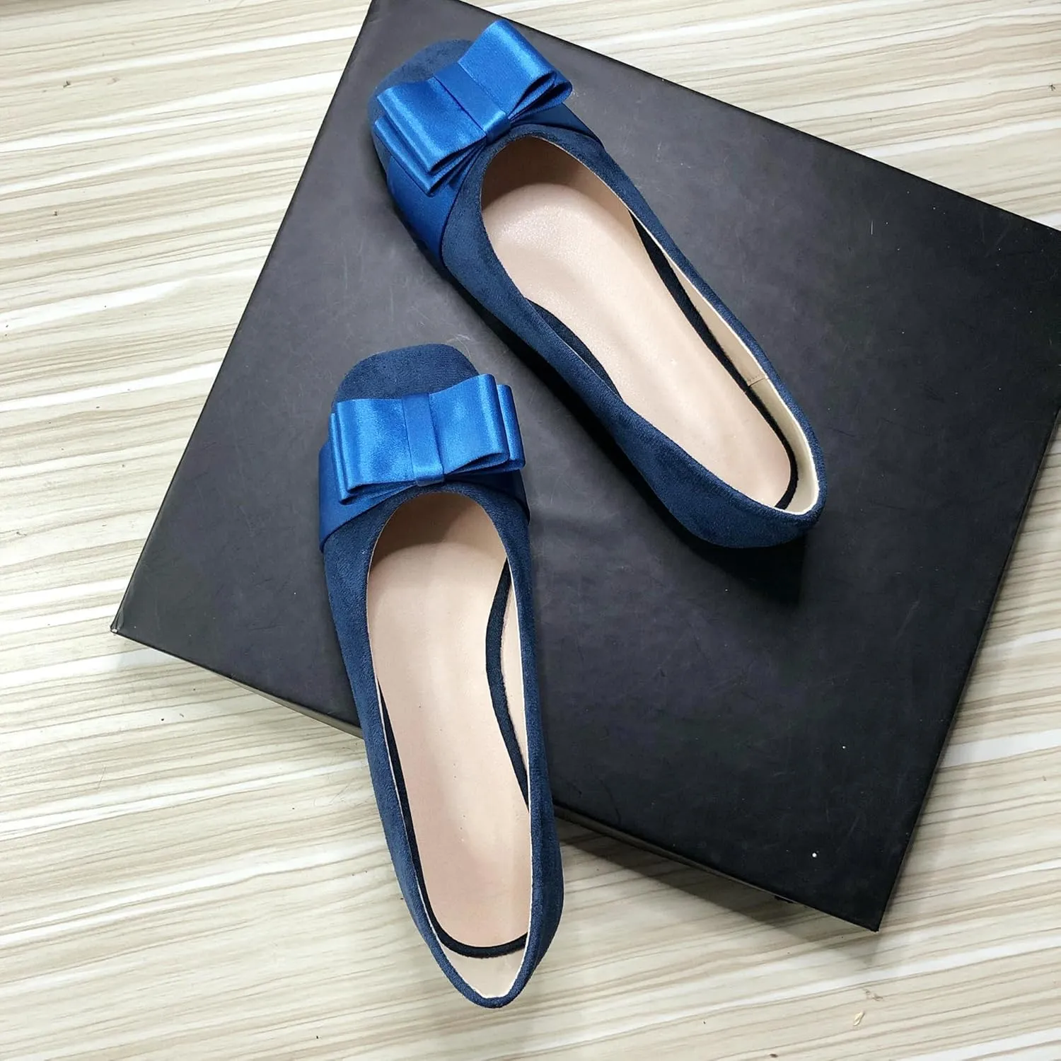 Dear Time Women's Square Toe Flats Cute Bowknot Wedding Bridal Flats Dress Shoes