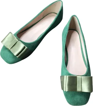 Dear Time Women's Square Toe Flats Cute Bowknot Wedding Bridal Flats Dress Shoes