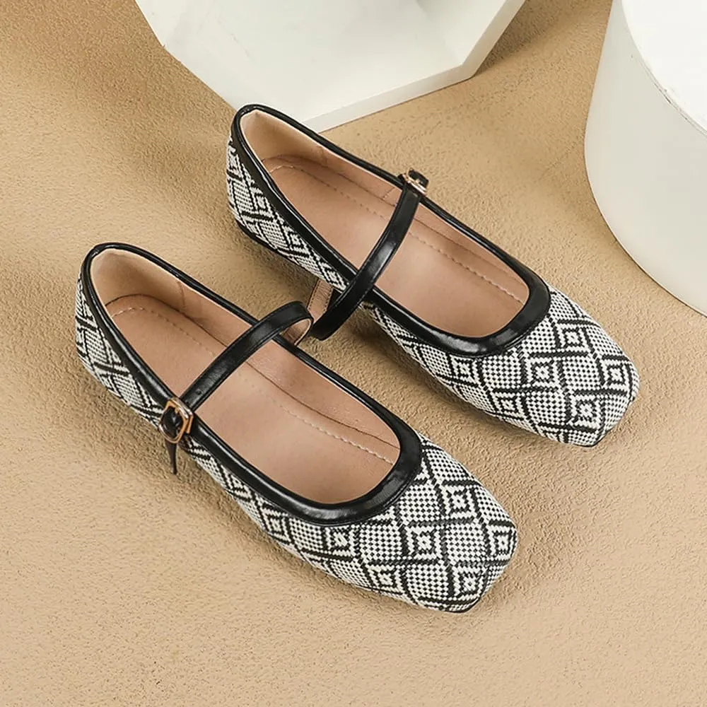 Dear Time Women's Vintage Mary Jane Shoes Ankle Strap Square Toe Flats Uniform Dress Shoes Ballet Flats