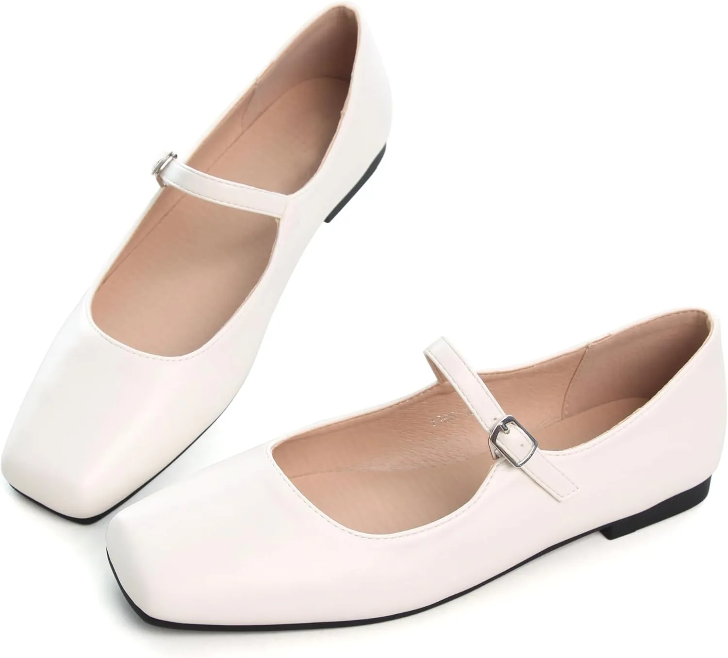 Dear Time Women's Vintage Mary Jane Shoes Ankle Strap Square Toe Flats Uniform Dress Shoes Ballet Flats