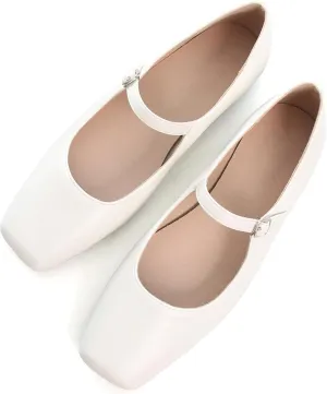 Dear Time Women's Vintage Mary Jane Shoes Ankle Strap Square Toe Flats Uniform Dress Shoes Ballet Flats