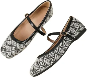 Dear Time Women's Vintage Mary Jane Shoes Ankle Strap Square Toe Flats Uniform Dress Shoes Ballet Flats