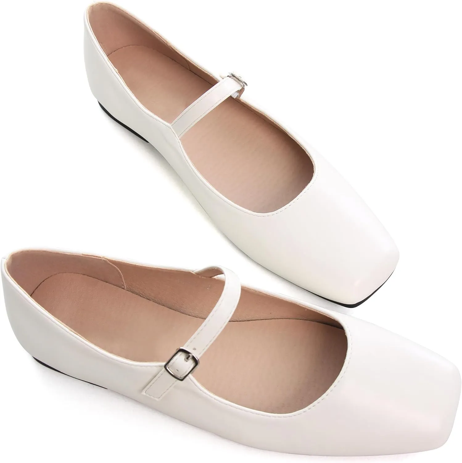 Dear Time Women's Vintage Mary Jane Shoes Ankle Strap Square Toe Flats Uniform Dress Shoes Ballet Flats