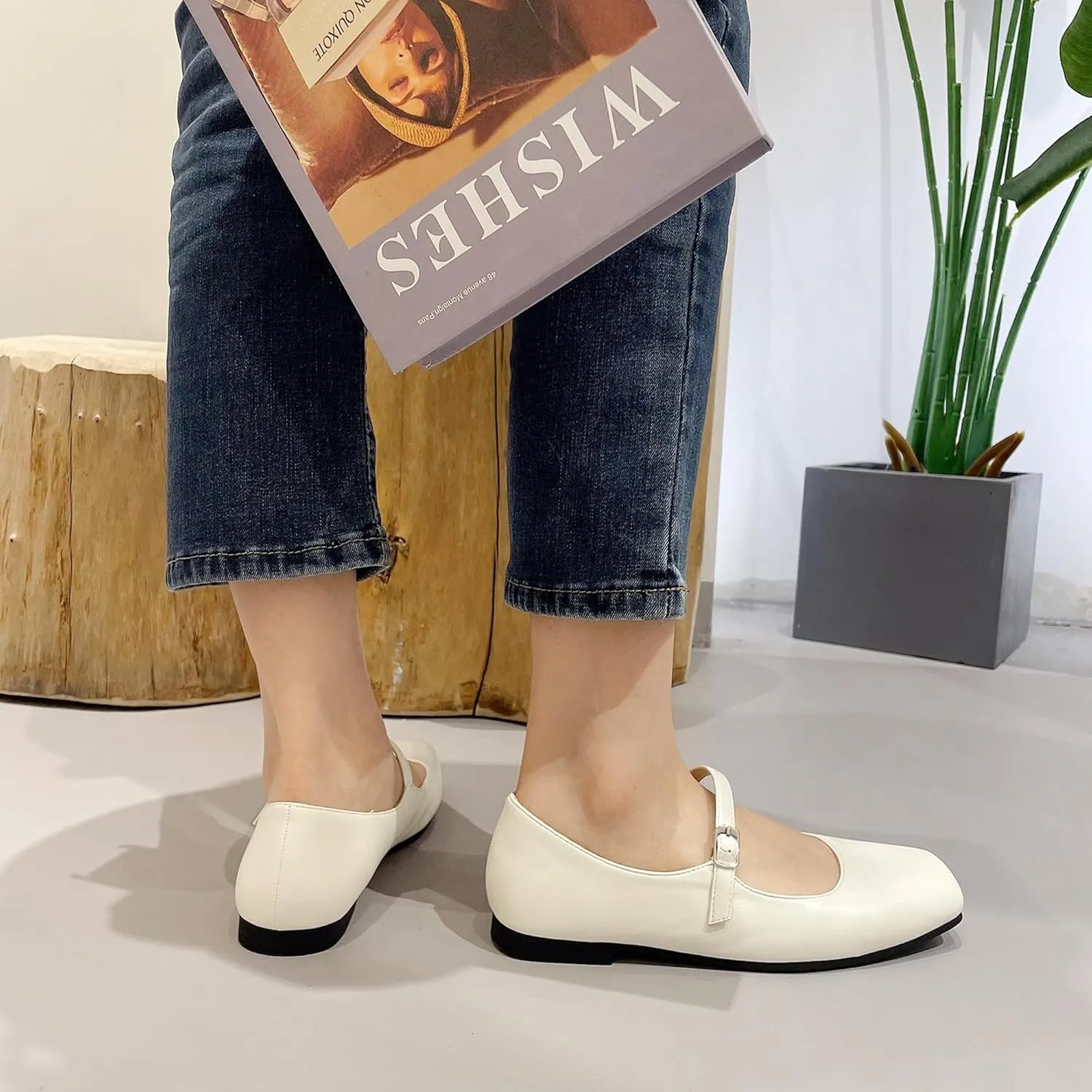 Dear Time Women's Vintage Mary Jane Shoes Ankle Strap Square Toe Flats Uniform Dress Shoes Ballet Flats