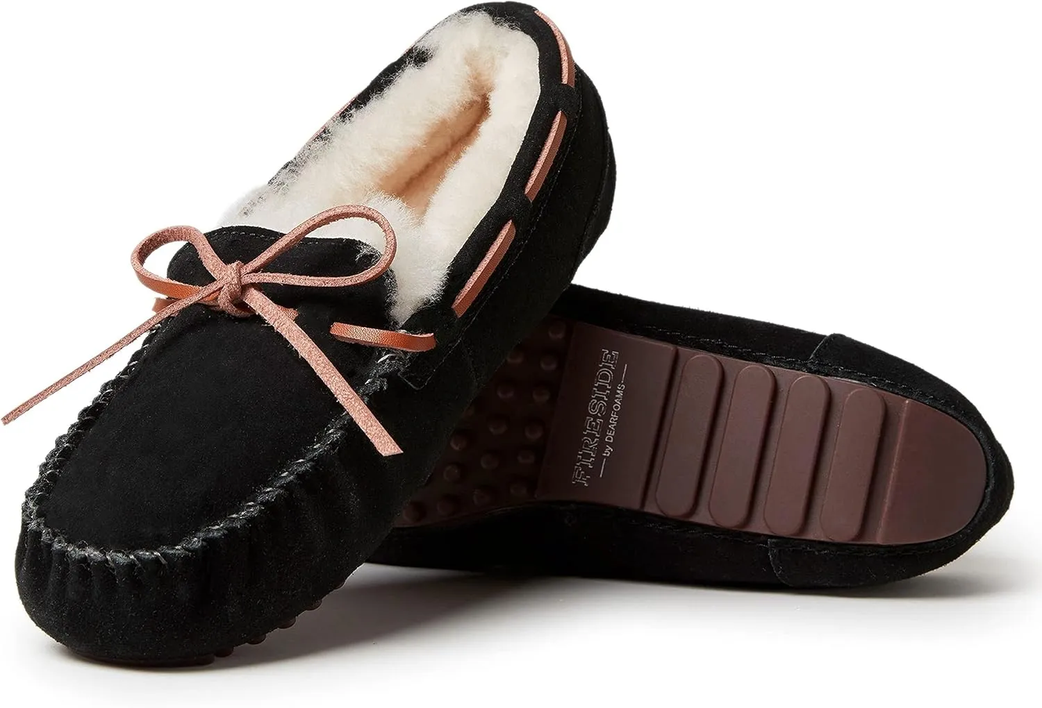 Dearfoams Women's Fireside Water Resistant Genuine Shearling Victoria Moc with Tie