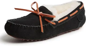 Dearfoams Women's Fireside Water Resistant Genuine Shearling Victoria Moc with Tie