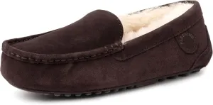Dearfoams Women's Moccasin Slipper - Fireside Mel Indoor House Shoe with Genuine Shearling and Cozy Memeory Foam