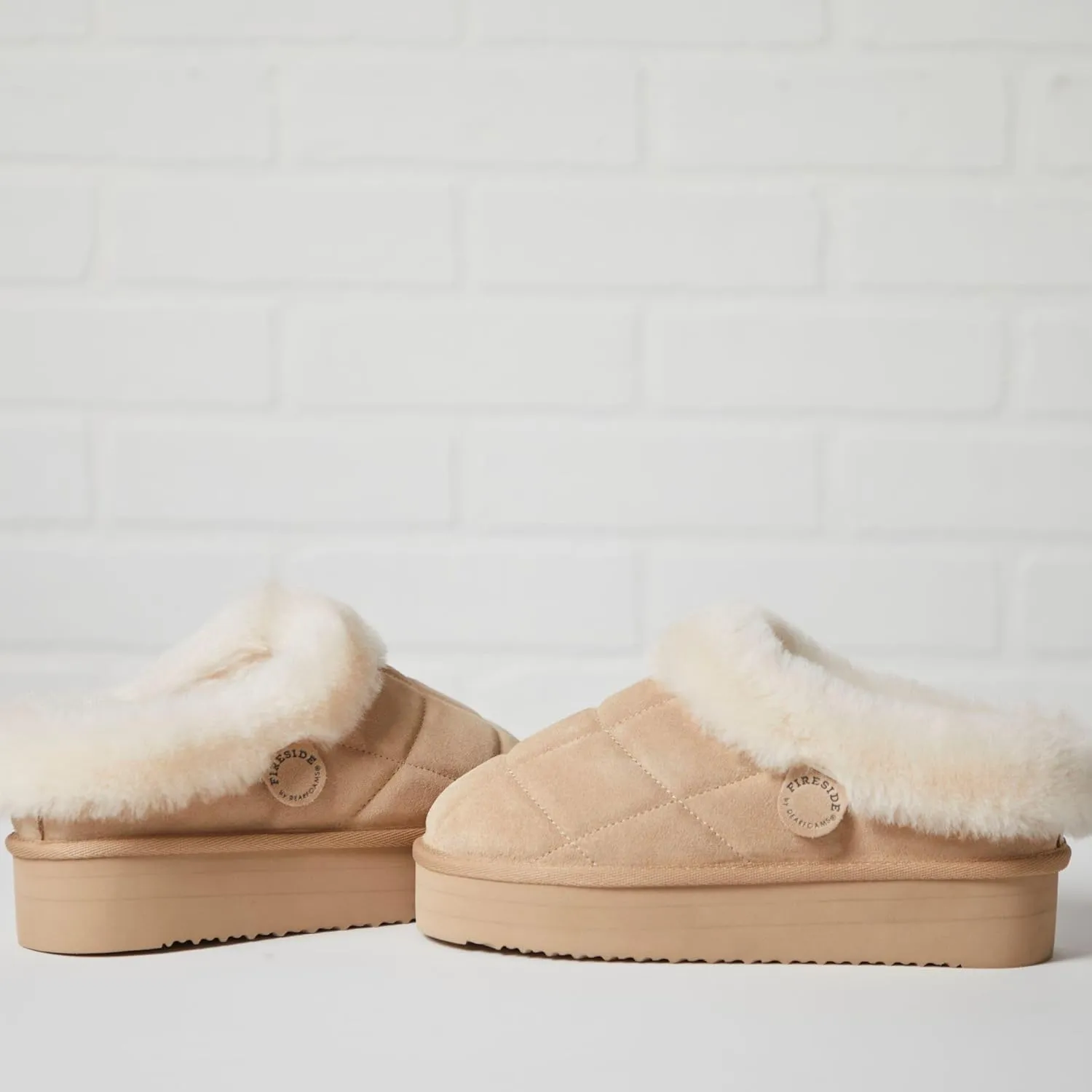 Dearfoams Women's Shearling Platform Slippers Bendigo Comfy Puff Plush Clog House Shoes