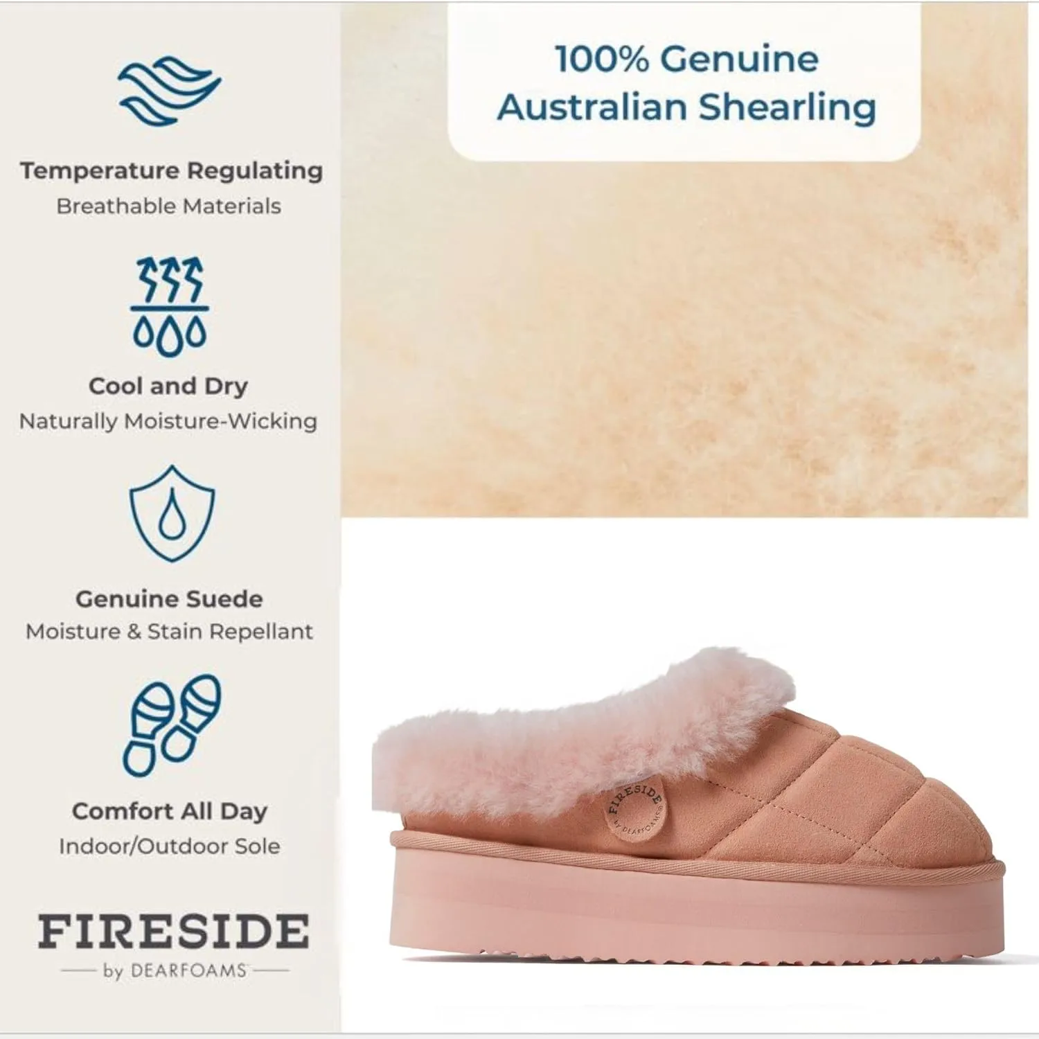 Dearfoams Women's Shearling Platform Slippers Bendigo Comfy Puff Plush Clog House Shoes