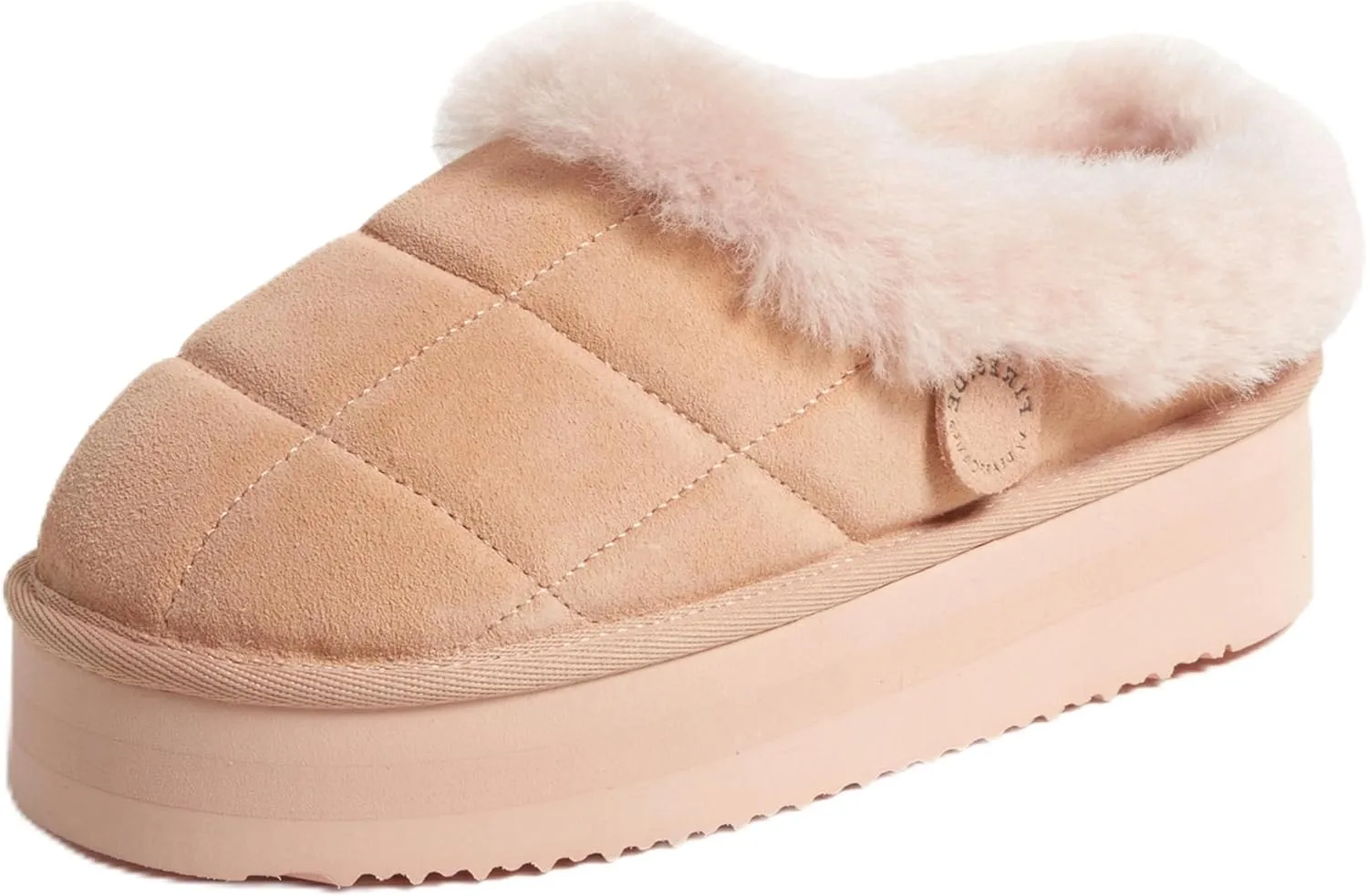 Dearfoams Women's Shearling Platform Slippers Bendigo Comfy Puff Plush Clog House Shoes
