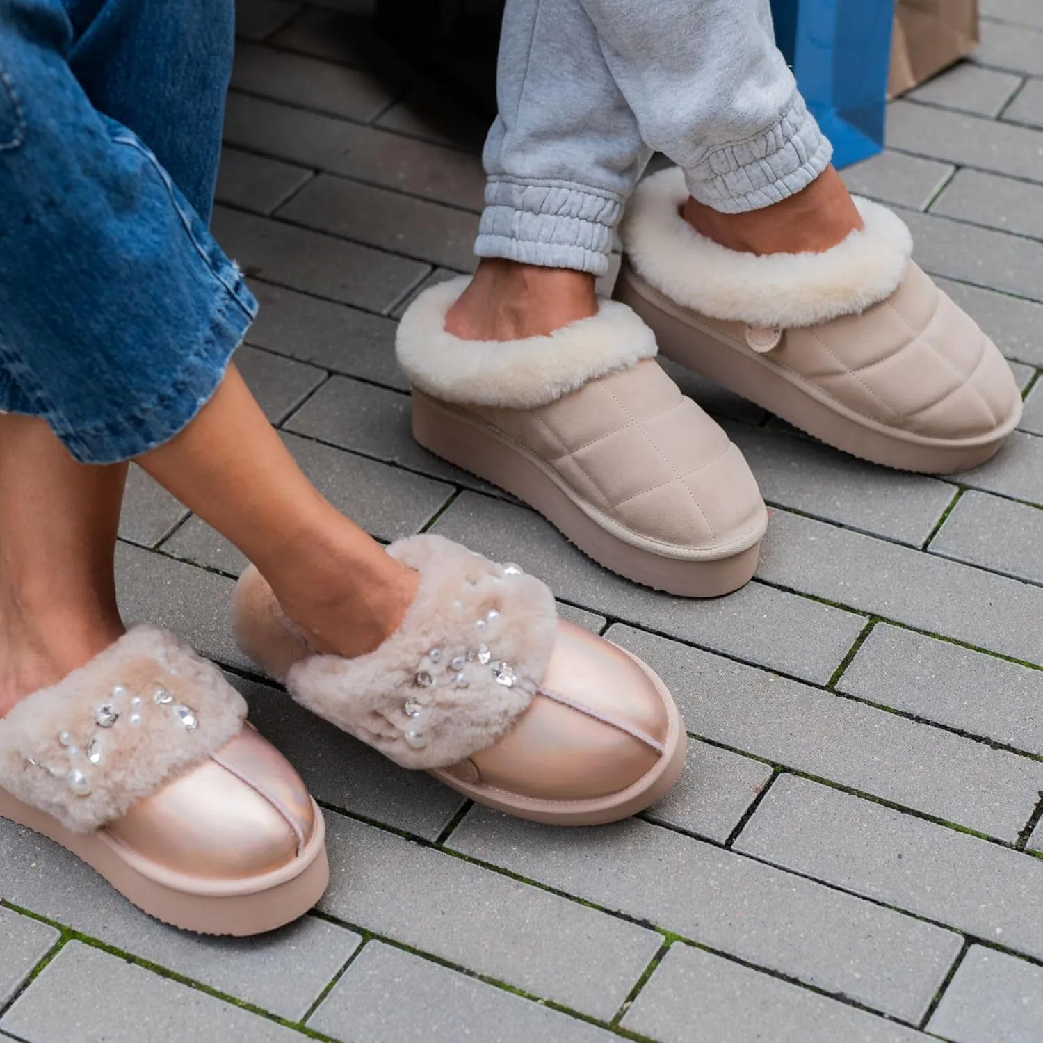 Dearfoams Women's Shearling Platform Slippers Bendigo Comfy Puff Plush Clog House Shoes
