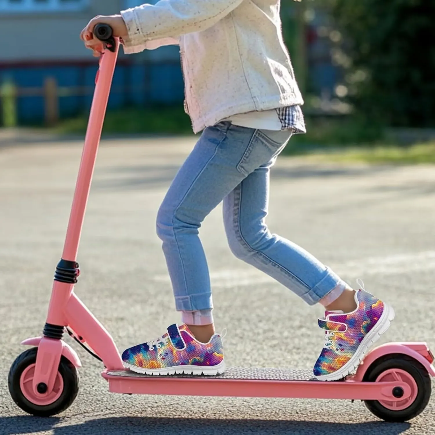 Doojoayie Tennis Shoes Hook and Loop Sport Shoes for Little Girls Pre School