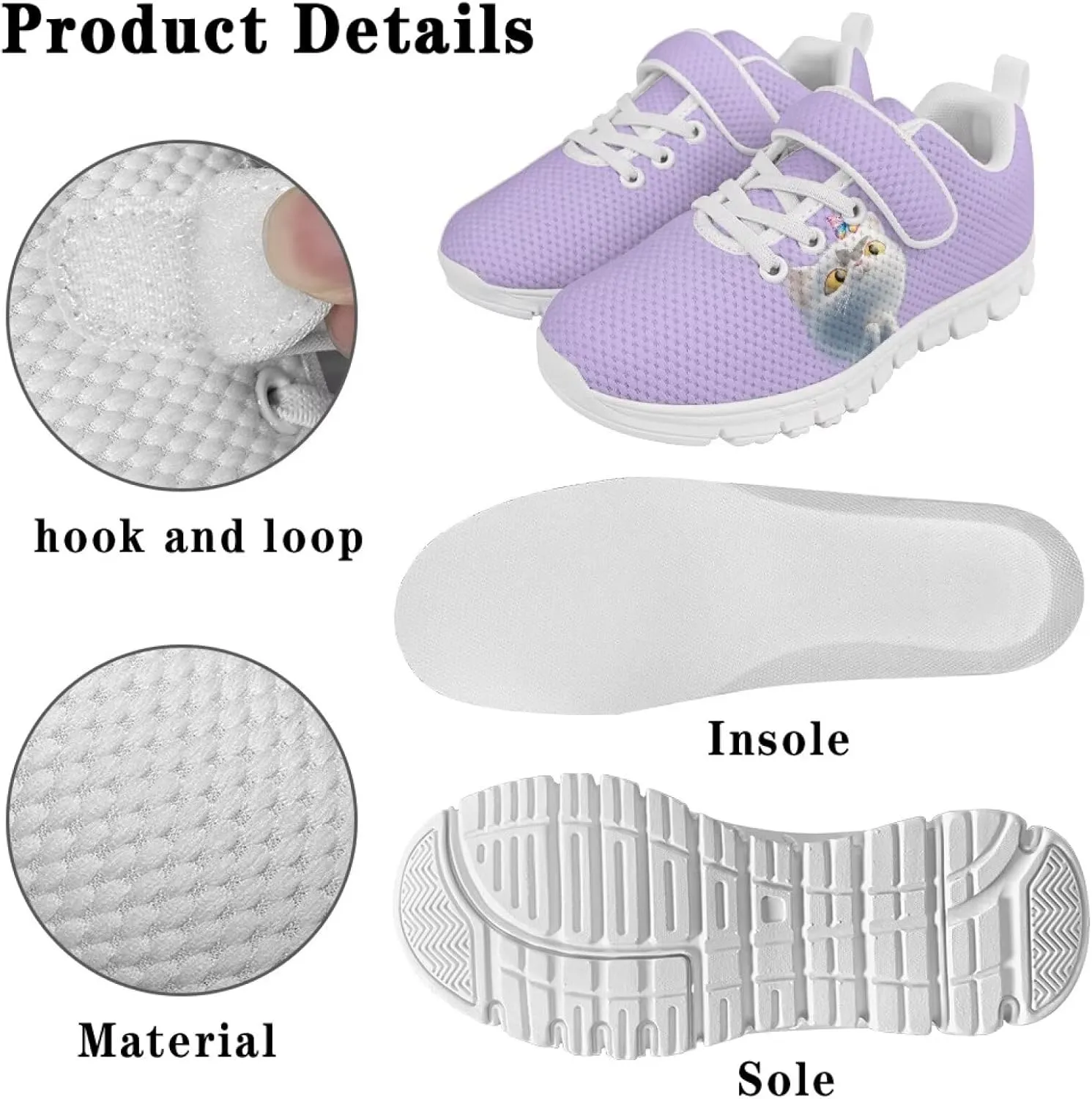 Doojoayie Tennis Shoes Hook and Loop Sport Shoes for Little Girls Pre School