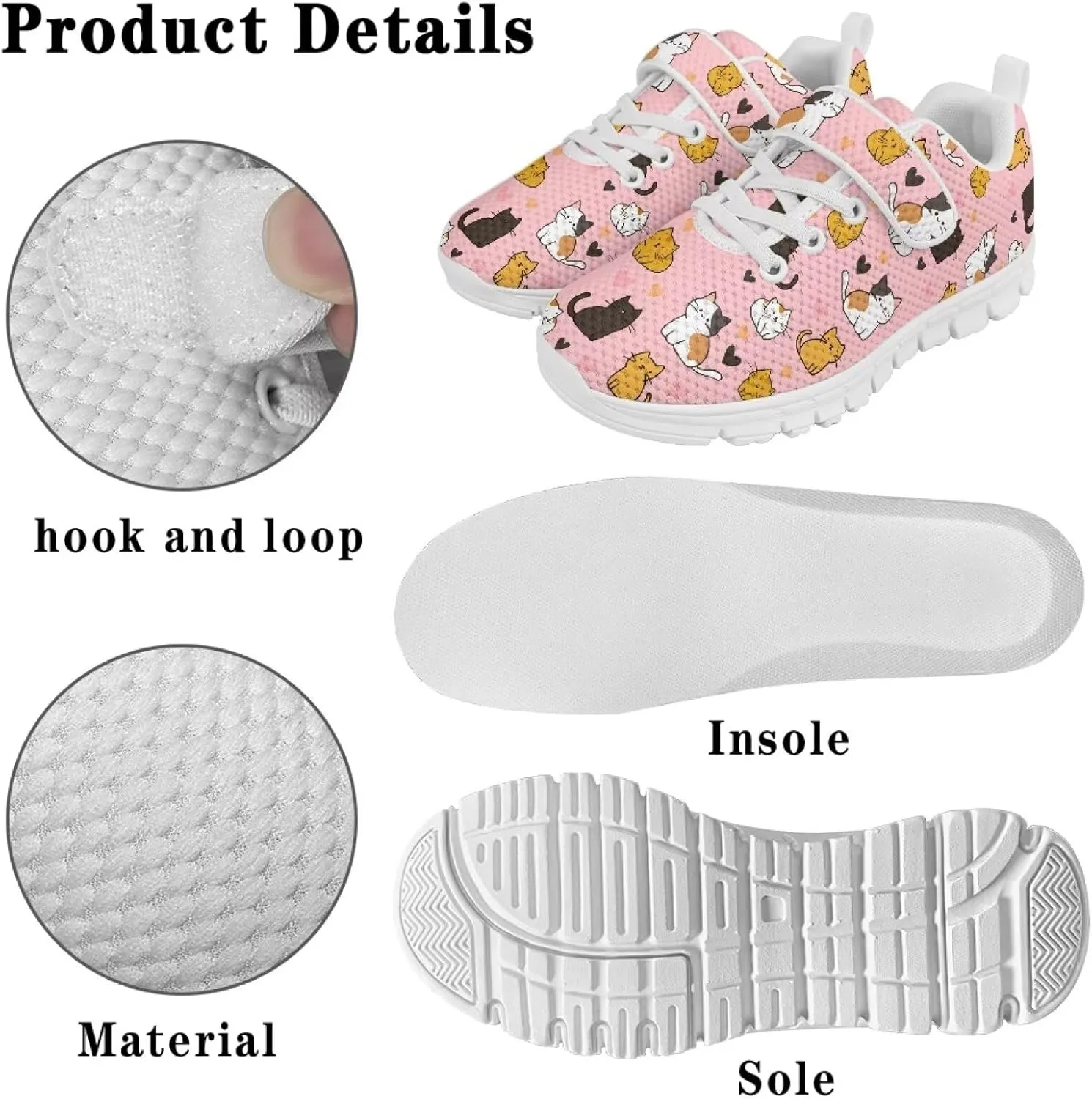 Doojoayie Tennis Shoes Hook and Loop Sport Shoes for Little Girls Pre School
