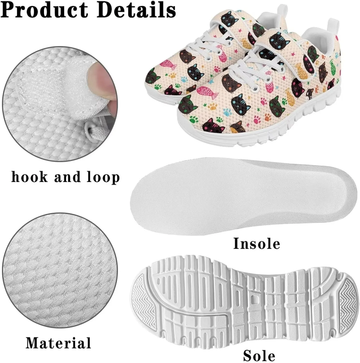 Doojoayie Tennis Shoes Hook and Loop Sport Shoes for Little Girls Pre School