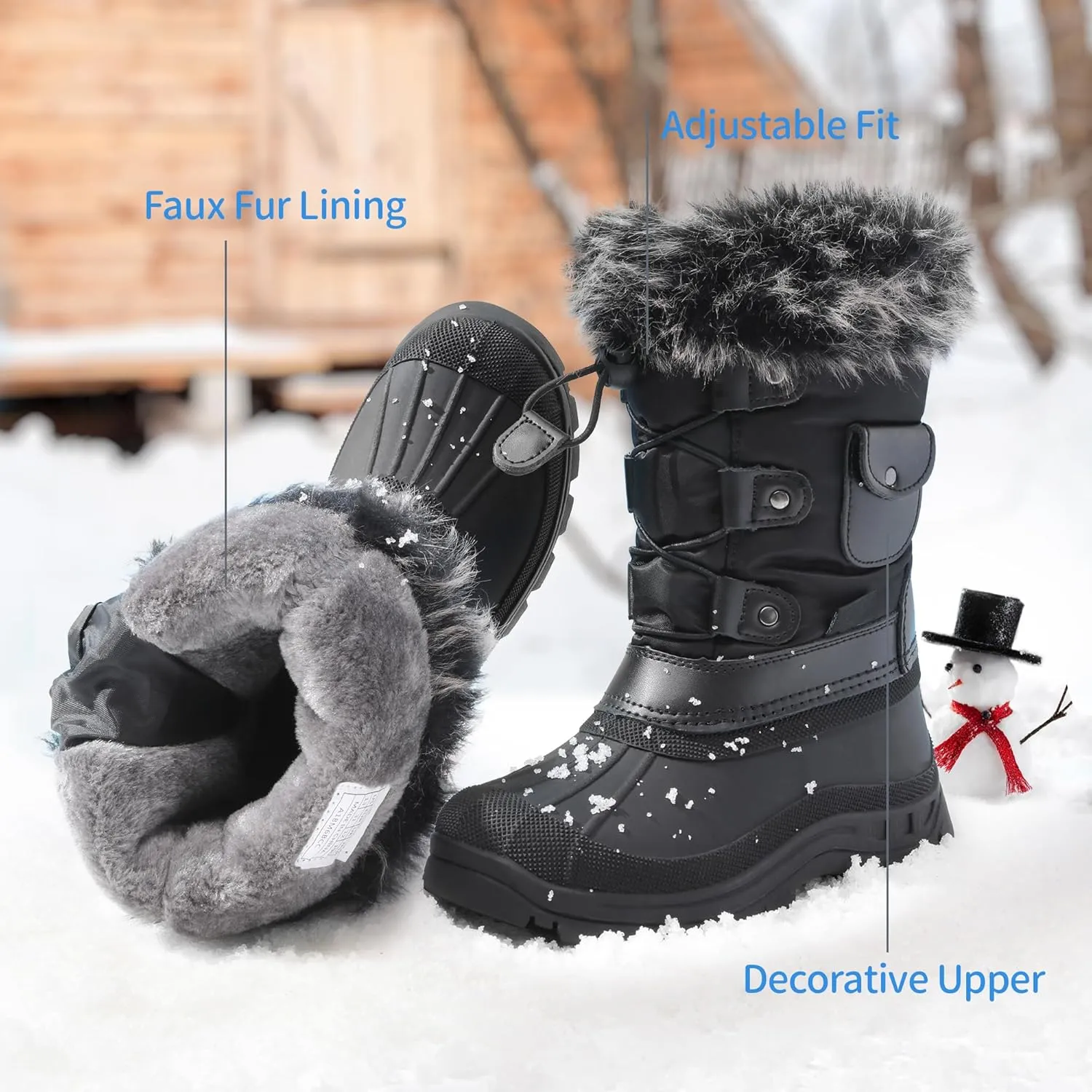 DREAM PAIRS Boys Girls Snow Boots Water-Resistant Outdoor Warm Cozy Anti-Slip Mid Calf Faux Fur Lining Insulated Winter Shoes for Little/Big Kids