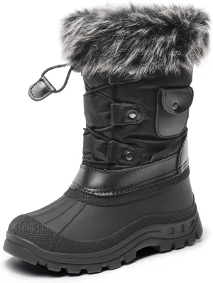 DREAM PAIRS Boys Girls Snow Boots Water-Resistant Outdoor Warm Cozy Anti-Slip Mid Calf Faux Fur Lining Insulated Winter Shoes for Little/Big Kids