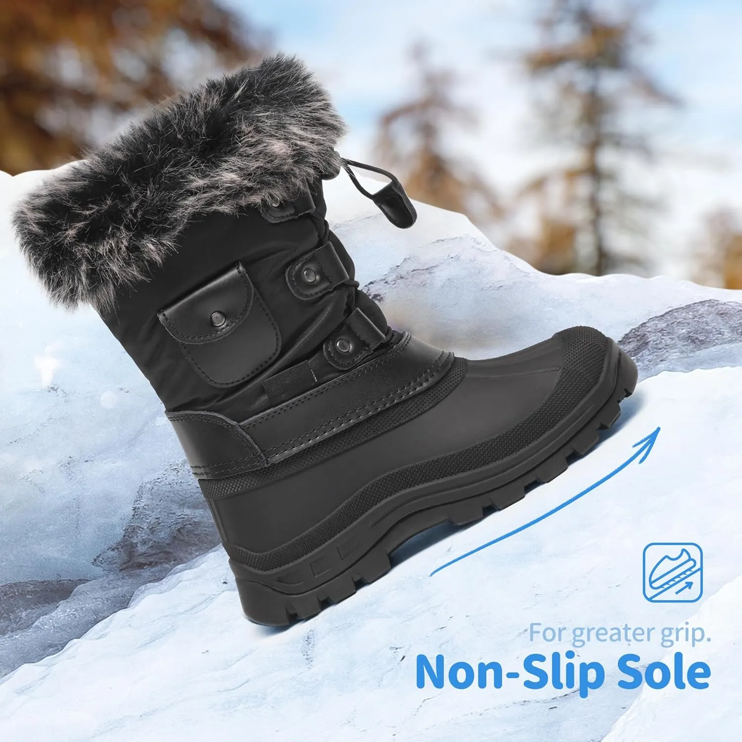 DREAM PAIRS Boys Girls Snow Boots Water-Resistant Outdoor Warm Cozy Anti-Slip Mid Calf Faux Fur Lining Insulated Winter Shoes for Little/Big Kids