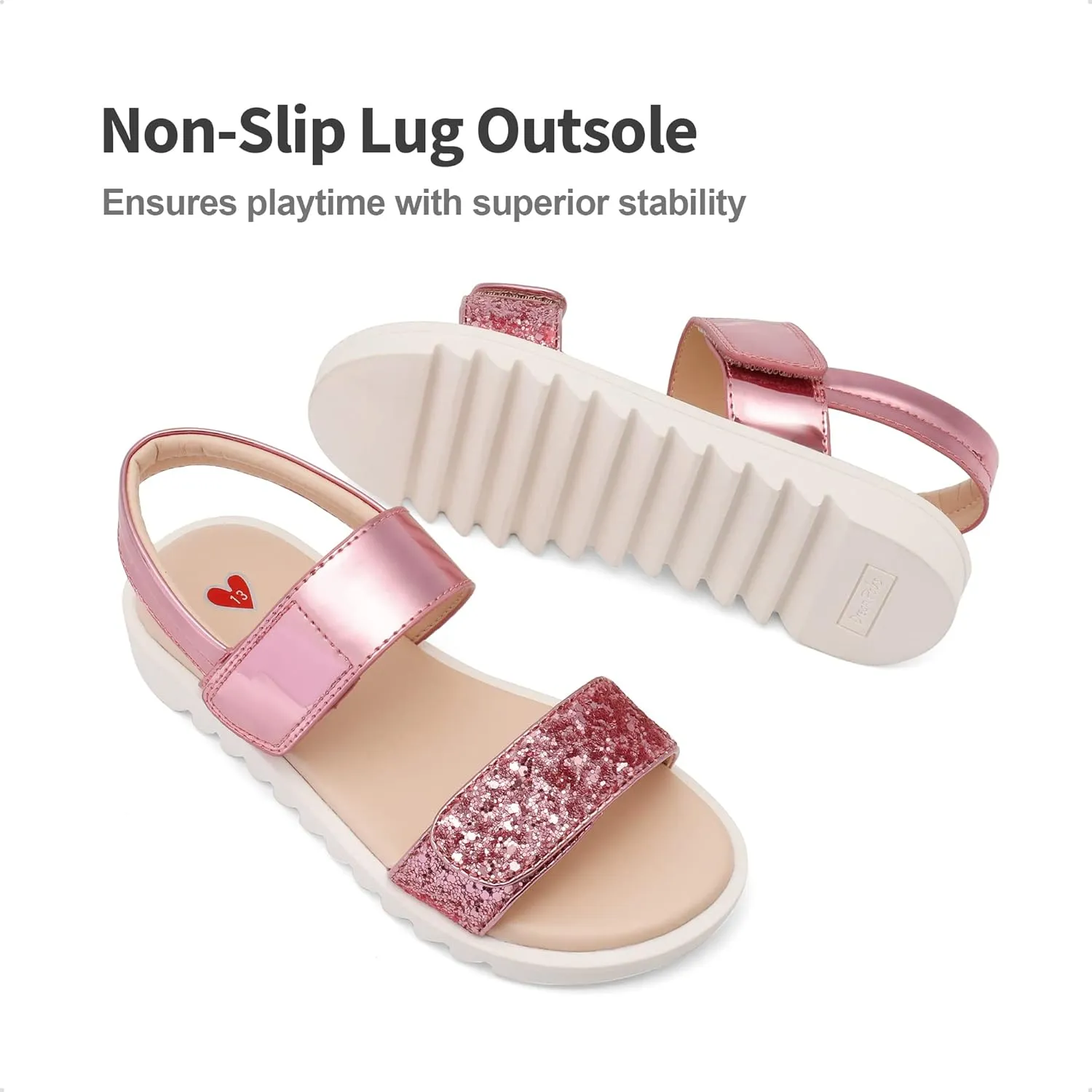 DREAM PAIRS Girls Sandals Glitter Two Strapped Casual Open Toe Sandals Little Kid/Big Kid