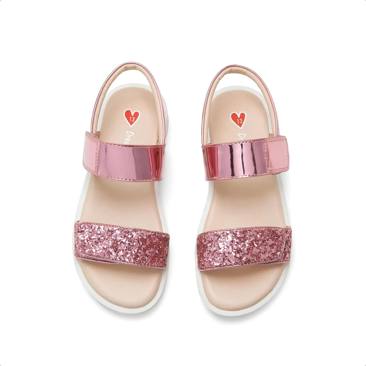 DREAM PAIRS Girls Sandals Glitter Two Strapped Casual Open Toe Sandals Little Kid/Big Kid