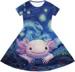 Dresses for Girls 2-14 Years Old Kids Summer Dress Casual Short Sleeve A Line Skater Dresses