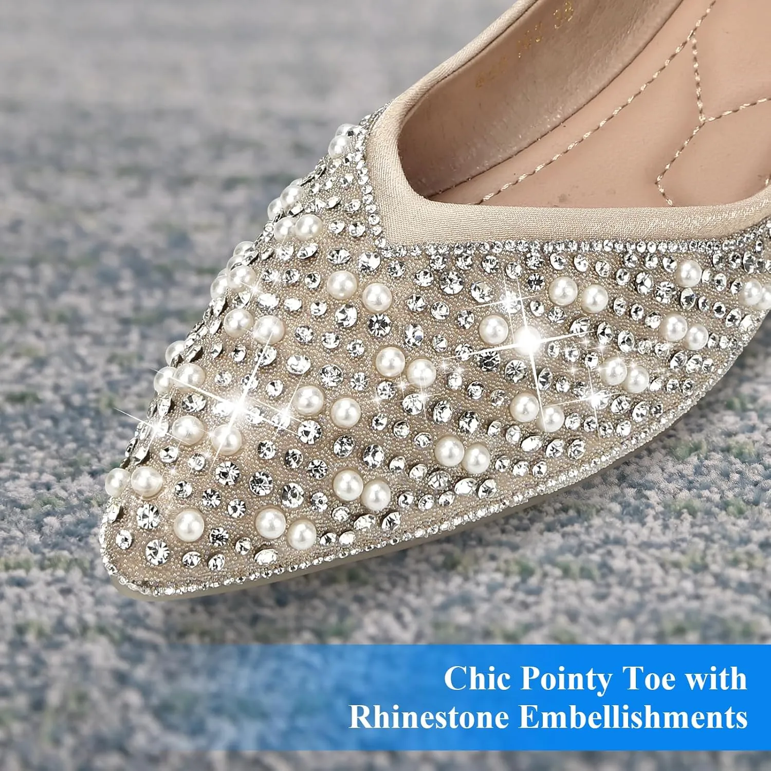 Dressy Flats Shoes for Women Comfortable Wedding Flats Rhinestone Fancy Ballet Flats Pointy Toe Flats