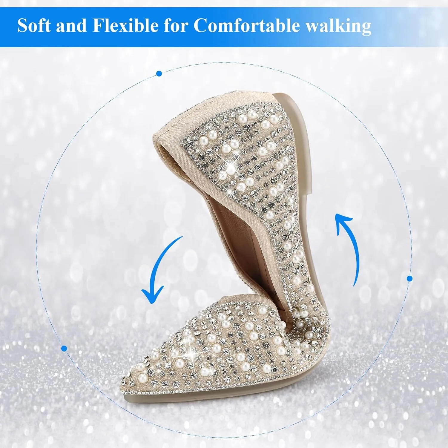 Dressy Flats Shoes for Women Comfortable Wedding Flats Rhinestone Fancy Ballet Flats Pointy Toe Flats
