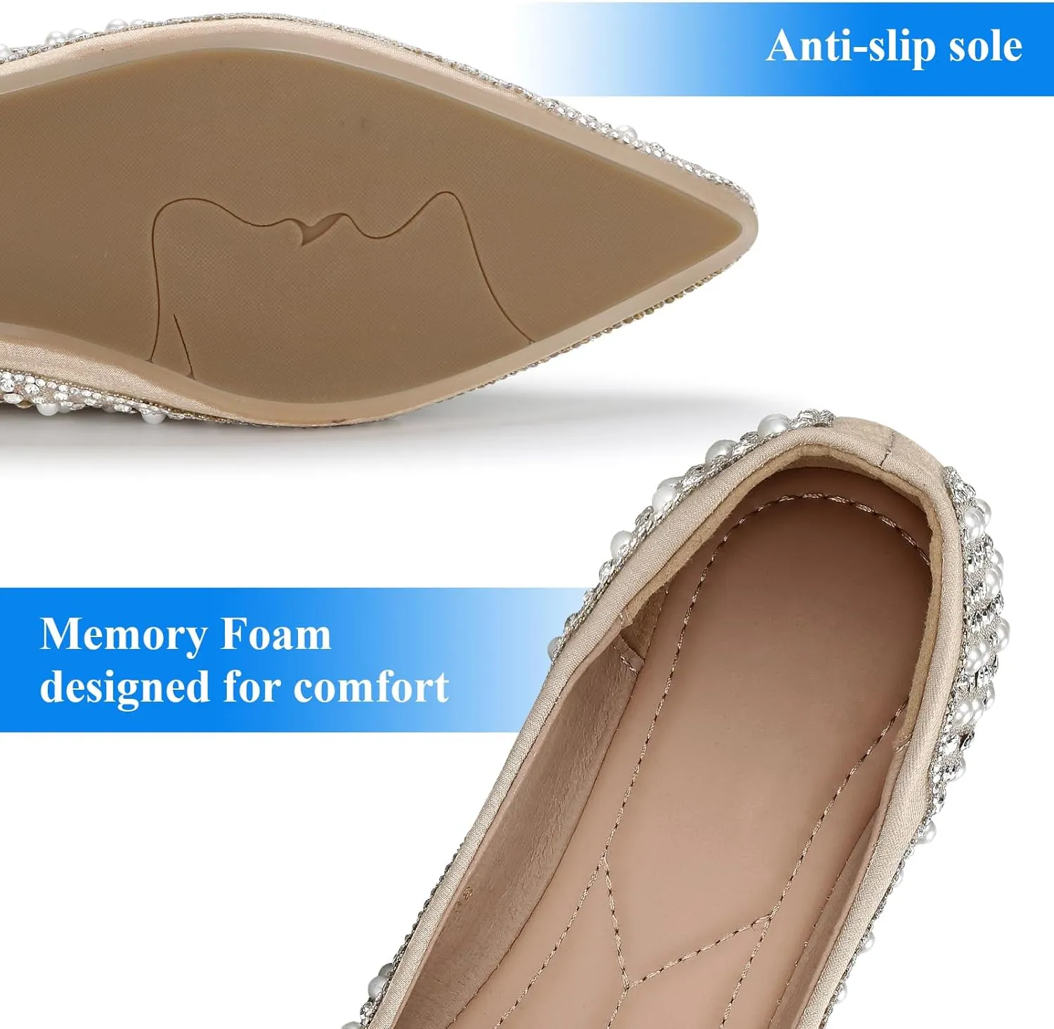 Dressy Flats Shoes for Women Comfortable Wedding Flats Rhinestone Fancy Ballet Flats Pointy Toe Flats