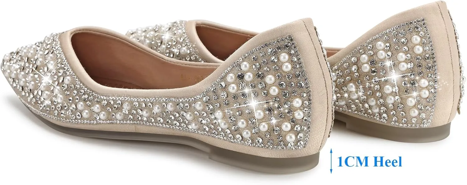 Dressy Flats Shoes for Women Comfortable Wedding Flats Rhinestone Fancy Ballet Flats Pointy Toe Flats