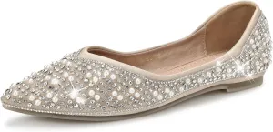 Dressy Flats Shoes for Women Comfortable Wedding Flats Rhinestone Fancy Ballet Flats Pointy Toe Flats