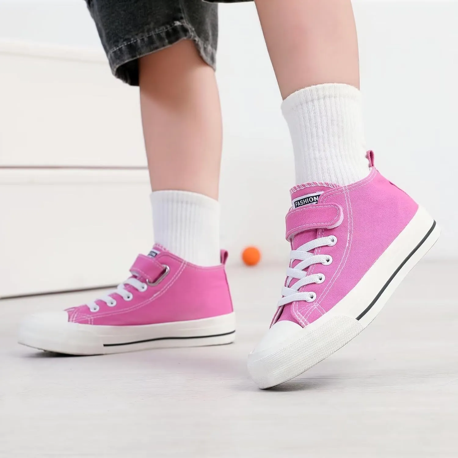 DSWED Toddler Little Kid Sneakers Boys and Girls Canvas Shoes High Top Casual Lightweight Classic Adjustable Strap Sneakers