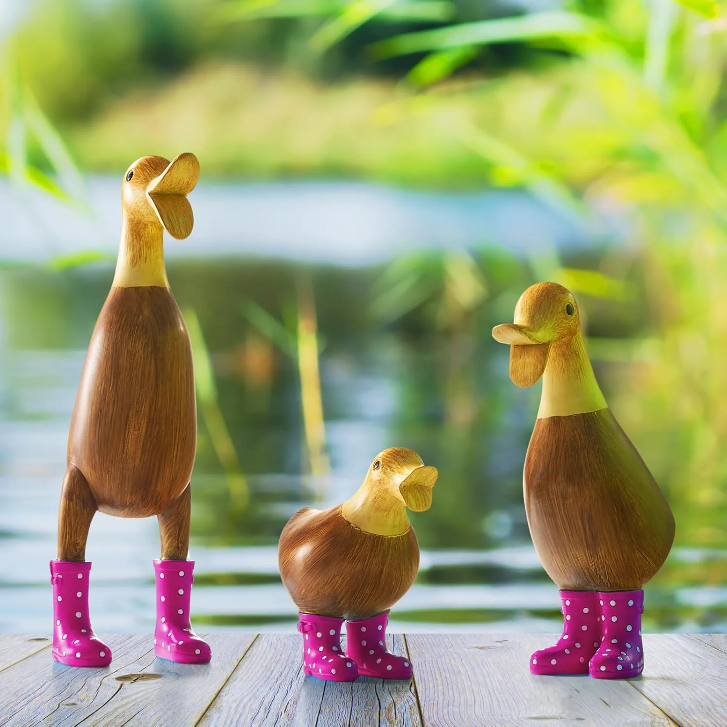 Duck with Boots, Yard Decorations Yard Art Garden Puddle Ducks with Spotted Wellies Rainboots - Single - Garden Decor Statues, Figurine Statue - Waterproof Indoor & Outdoor Lawn Gnome (Pink Set)
