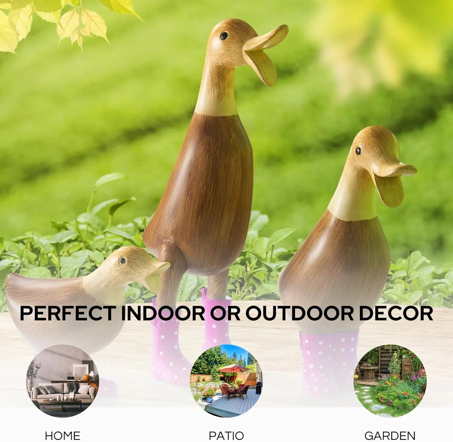Duck with Boots, Yard Decorations Yard Art Garden Puddle Ducks with Spotted Wellies Rainboots - Single - Garden Decor Statues, Figurine Statue - Waterproof Indoor & Outdoor Lawn Gnome (Pink Set)