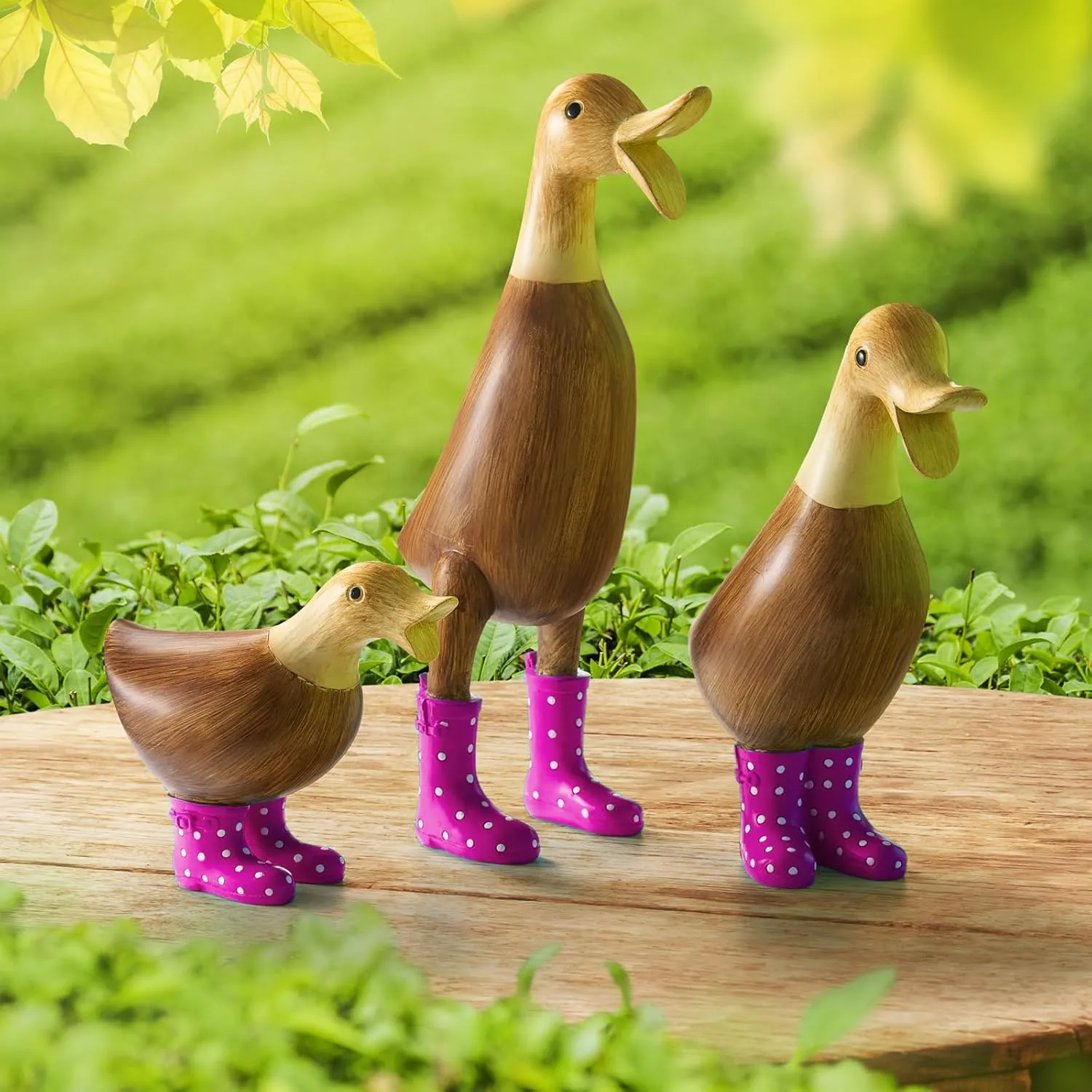 Duck with Boots, Yard Decorations Yard Art Garden Puddle Ducks with Spotted Wellies Rainboots - Single - Garden Decor Statues, Figurine Statue - Waterproof Indoor & Outdoor Lawn Gnome (Pink Set)