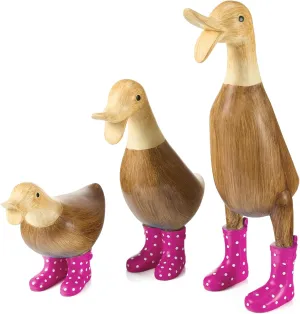 Duck with Boots, Yard Decorations Yard Art Garden Puddle Ducks with Spotted Wellies Rainboots - Single - Garden Decor Statues, Figurine Statue - Waterproof Indoor & Outdoor Lawn Gnome (Pink Set)