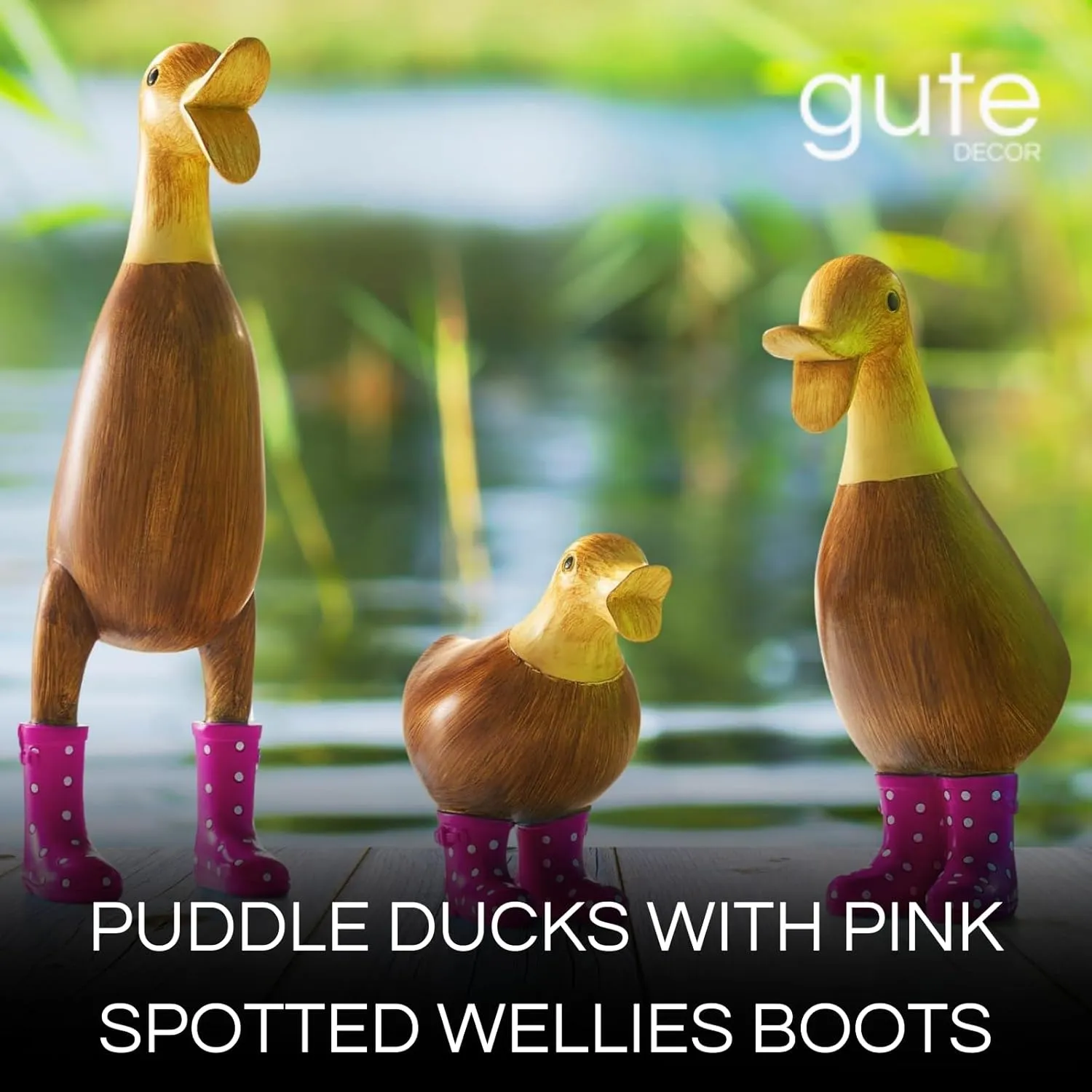 Duck with Boots, Yard Decorations Yard Art Garden Puddle Ducks with Spotted Wellies Rainboots - Single - Garden Decor Statues, Figurine Statue - Waterproof Indoor & Outdoor Lawn Gnome (Pink Set)