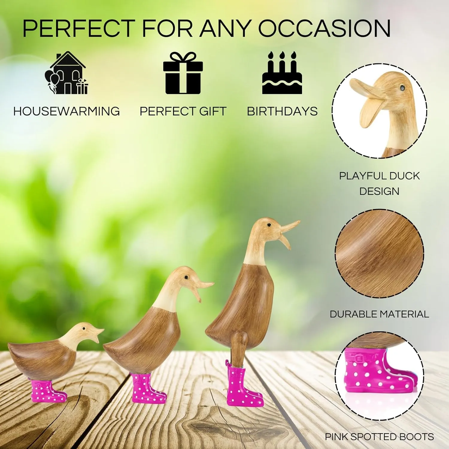 Duck with Boots, Yard Decorations Yard Art Garden Puddle Ducks with Spotted Wellies Rainboots - Single - Garden Decor Statues, Figurine Statue - Waterproof Indoor & Outdoor Lawn Gnome (Pink Set)