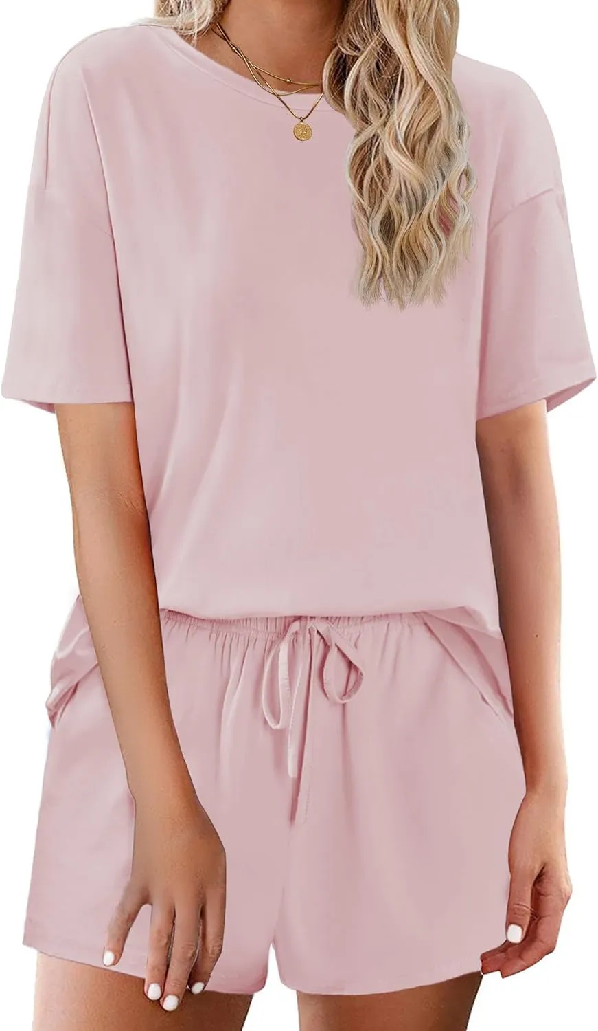 Ekouaer Cotton Pajamas Set for Womens Soft Short Sleeve Lounge Set Shorts Sleepwear Set 2 Piece Pjs Sets