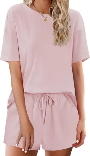 Ekouaer Cotton Pajamas Set for Womens Soft Short Sleeve Lounge Set Shorts Sleepwear Set 2 Piece Pjs Sets