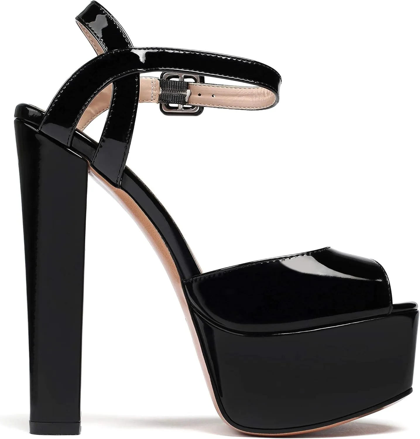 Eldof Womens Platform Sandals Chuncky High Heel Pumps 6" Ankle Strap Peep Toe Sandal Heels Party Dress Casual Shoes