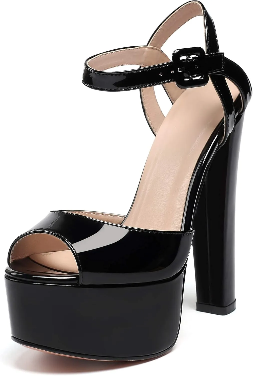Eldof Womens Platform Sandals Chuncky High Heel Pumps 6" Ankle Strap Peep Toe Sandal Heels Party Dress Casual Shoes