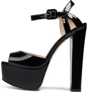 Eldof Womens Platform Sandals Chuncky High Heel Pumps 6" Ankle Strap Peep Toe Sandal Heels Party Dress Casual Shoes