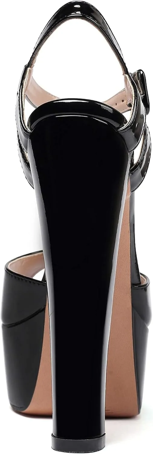 Eldof Womens Platform Sandals Chuncky High Heel Pumps 6" Ankle Strap Peep Toe Sandal Heels Party Dress Casual Shoes