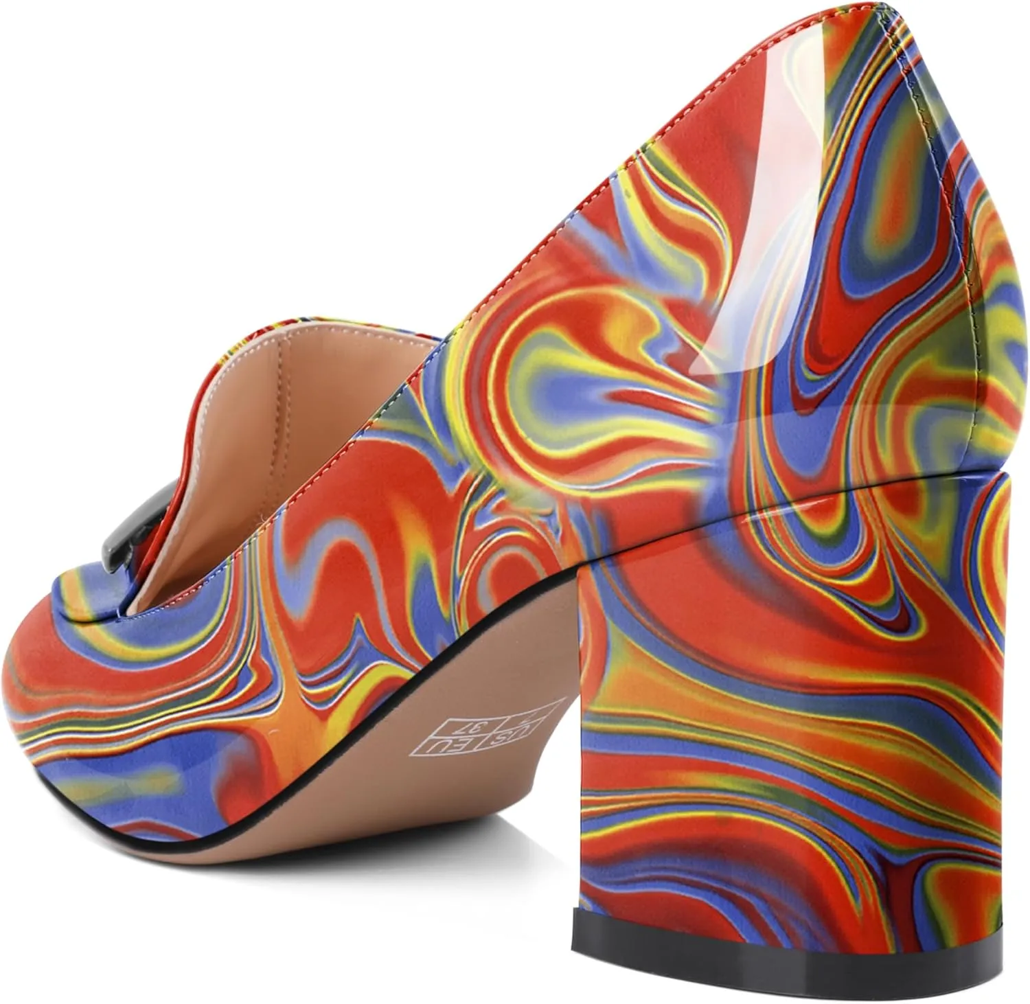Eldof Women's Pumps Block Heel Round Toe Slip On Chunky Loafer Heel Dress Shoes Pumps for Women 2.5 Inches