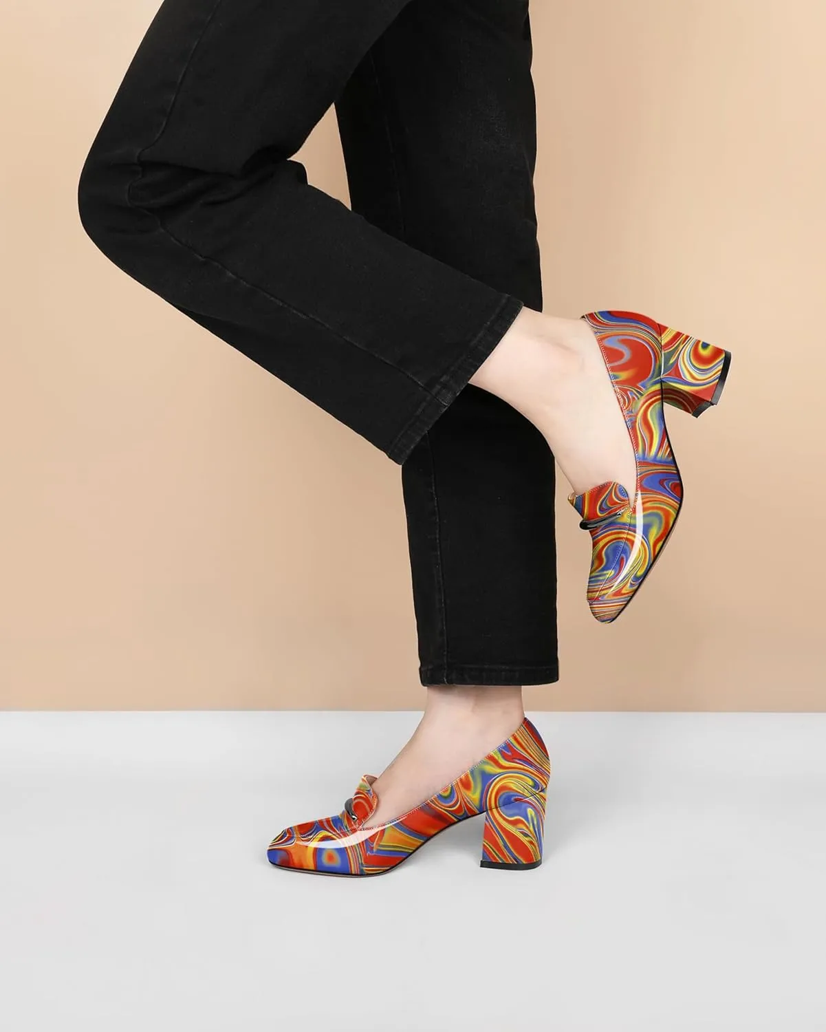 Eldof Women's Pumps Block Heel Round Toe Slip On Chunky Loafer Heel Dress Shoes Pumps for Women 2.5 Inches