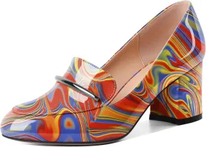 Eldof Women's Pumps Block Heel Round Toe Slip On Chunky Loafer Heel Dress Shoes Pumps for Women 2.5 Inches