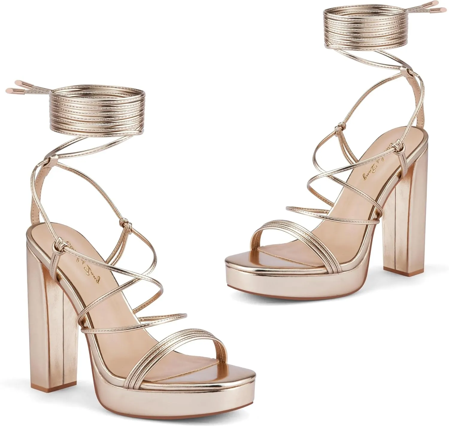 Elisabet Tang Women's Strappy Heeled Sandals, 5 inch Platform Heels Chunky Lace up High Heels Open Toe Party Shoes